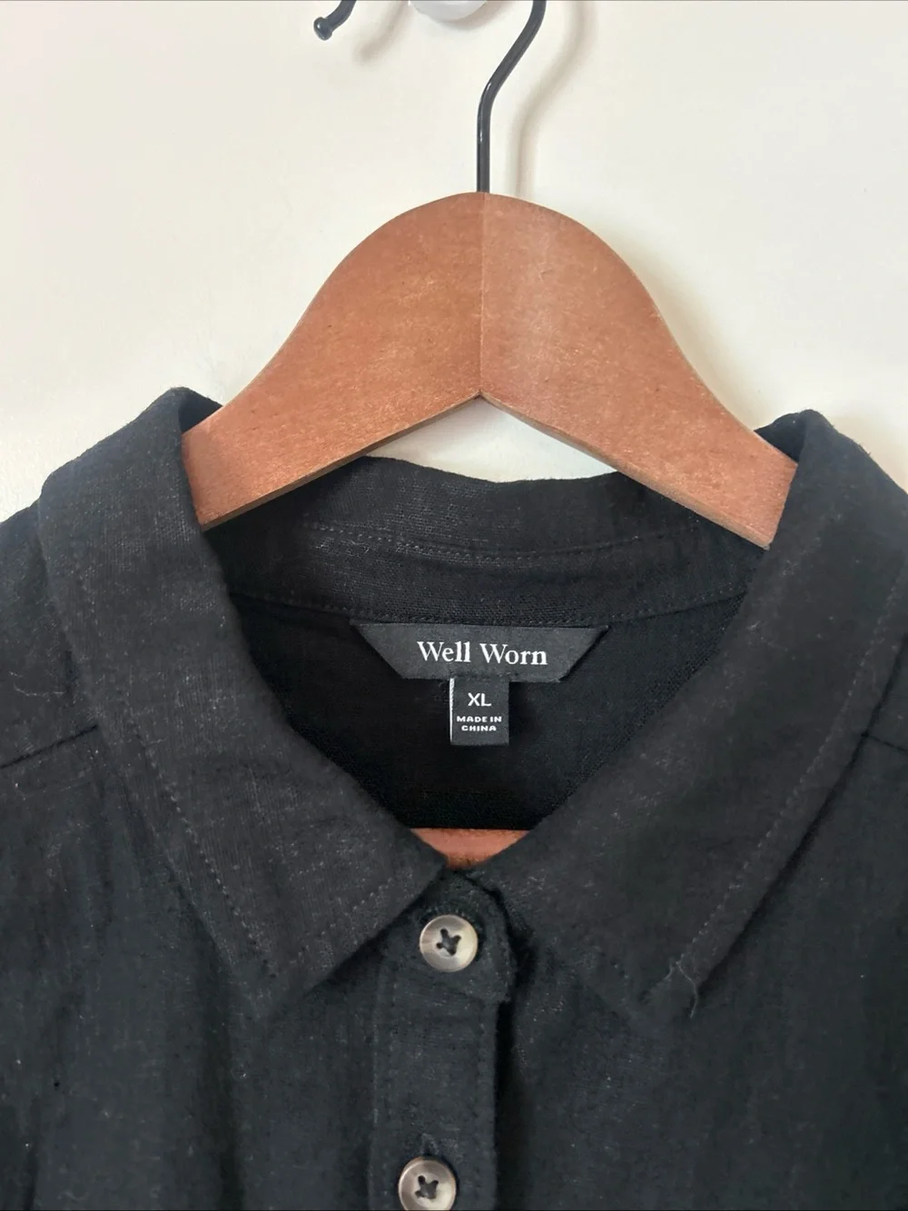 Well Worn Dress XL Black Linen Blend S/S Button Front Minimalist Capsule Travel